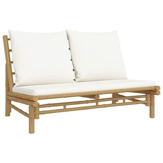 vidaXL Panca Da Giardino Con Cuscini Bianco Crema In Bamb&ugrave; - Vidaxl