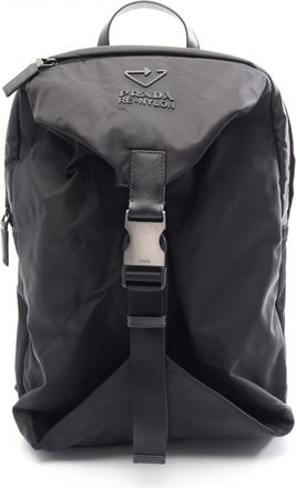 Prada Black Nylon Leather Backpack Handbag (Pre-Owned)