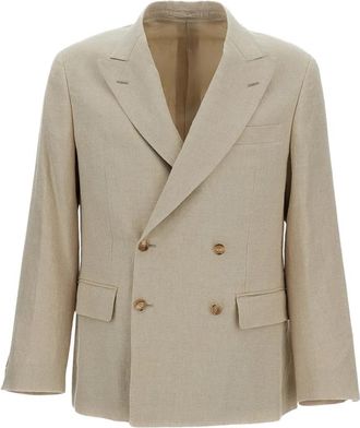 Kaptain Sunshine Double-Breasted Jas - Heren - Business blazers - Beige - L - Leer - Kostuums