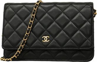 Chanel Black Leather Chain/Shoulder Wallet (Pre-Owned)