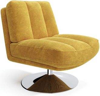 Sia Home Sill&oacute;n de sal&oacute;n giratorio base cromada terciopelo de pana amarillo