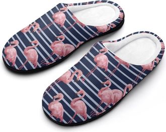 Generic Flamingo Navy Blue Stripes Mens House Slippers Memory Foam Washable Cotton Slip on Home Shoes
