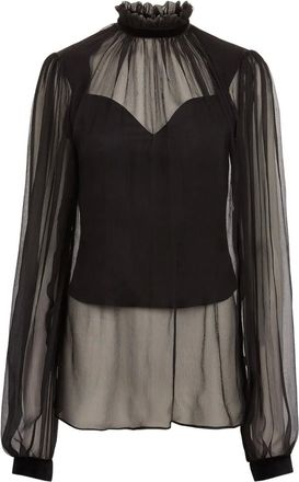 Nina Ricci Top a collo alto con ruches - Nero