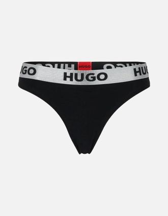 HUGO BOSS Womens Sporty Logo Thong, Black/silver - Size: 16