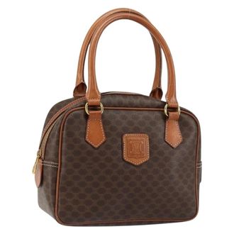 Celine Macadam Handbag Macadam With Leather Brown Canvas Handbag (Pre-Owned)