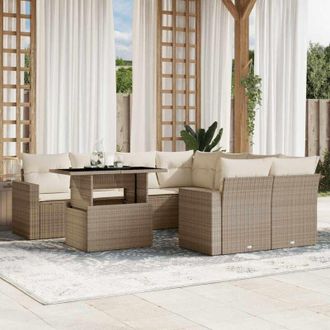 vidaXL Set De Sof&aacute;s De Jard&iacute;n 9 Pzas Con Cojines Rat&aacute;n Sint&eacute;tico Beige Vidaxl