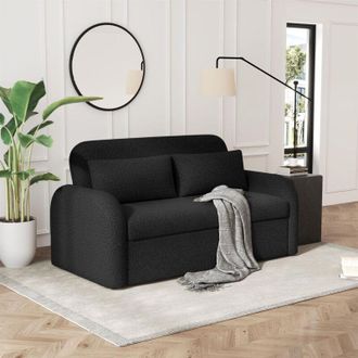 Noma Garden Art 2-Seater Boucle Pull Out Sofa Bed with Matching Cushions - Black
