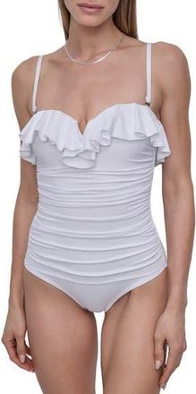 DKNY Ruffled Bandeau One-Piece Swimsuit in Soft White at Nordstrom Rack, Size X-Small