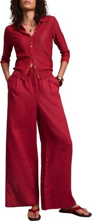 Mint Velvet Linen Drawstring Wide Leg Trousers in Red at Nordstrom, Size X-Small