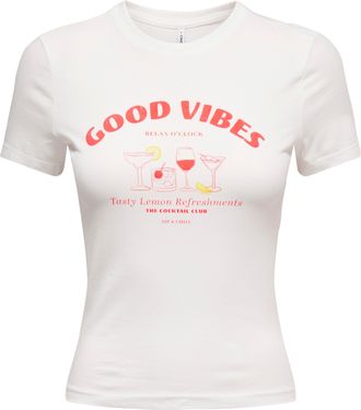 Only T-Shirt ONLY ONLVIVVI S/S TEE BOX JRS, Damen, Gr. XL, cloud dancer print:good vibes, Jersey, Obermaterial: 100% Baumwolle, bedruckt, taillenlang, Rund