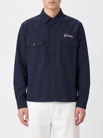 Kenzo Camicia a maniche lunghe in cotone con logo ricamato e collo francese
