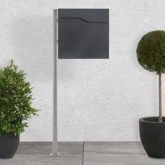 ML Design Ecd Germany Buz&oacute;n De Correo Antracita Con Soporte Plateado Para Cartas Con Compartimento Para Peri&oacute;dico 37x37x11 Cm Acero Inoxidable Con 2 Llaves Sola