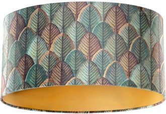 QAZQA Pantalla l&aacute;mpara terciopelo hojas dorado ovalada 50/33/25