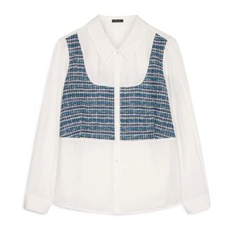 Fiorella Rubino Overhemden, Dames, Wit, XL, Katoen, Mousseline Blouse met Boucl&eacute; Inzetstuk