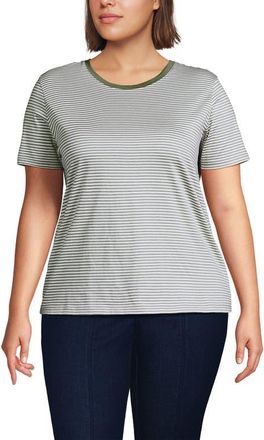 Lands End Supima Cotton Crewneck T-Shirt in Sage Micro Stripe at Nordstrom, Size 3X