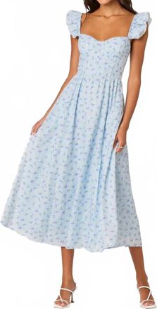 Astr Wedelia Ruffle Strap Eyelet Corset Midi Dress In Blue Floral