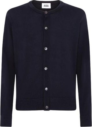 Alpha Studio Cardigan Coreana Basic in Merinos - Heren - Vesten - Blauw - M - Truien & Vesten