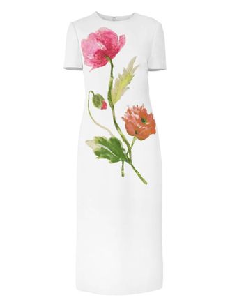 Carolina Herrera poppy-print midi dress - women - Polyester/Elastane - 12 - White