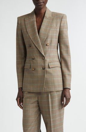 Etro Plaid Double Breasted Blazer in Multicol On Beige Base at Nordstrom, Size 42