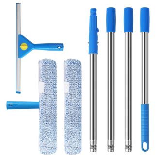 OEM Limpiacristales De 1,5 M Con Mango Telesc&oacute;pico, 35 Cm Y Cepillo De Microfibra De 38 Cm, Profesional, Apto Para Limpiar Ventanas De Coche, Duchas Y Pue