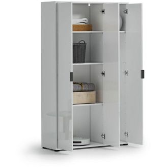 Dmora Armadio Multiuso Grande Teolo, Cassetti, 4 Ripiani Made in Italy, 3 Ante, 106.9x180h cm Bianco Lucido