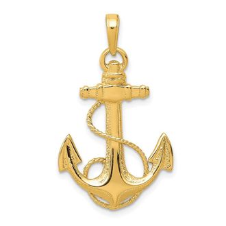 Diamond2Deal 14k Yellow Gold Anchor Rope Pendant