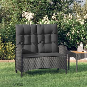 vidaXL Banco De Jard&iacute;n Reclinable Con Cojines Rat&aacute;n Pe Negro 107 Cm Vidaxl
