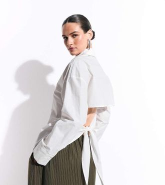 KAIIA camicia esclusiva in cotone con schiena aperta e allacciatura sul retro bianca-Bianco