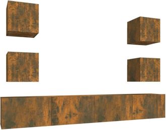 vidaXL 6 Piece TV Cabinet Set Smoked Oak Engineered Wood vidaXL