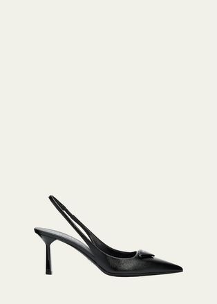 Prada 75mm Triangle Logo Leather Slingback Pumps