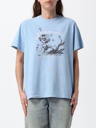 Ganni T-shirt a maniche corte in cotone con stampa logo a contrasto