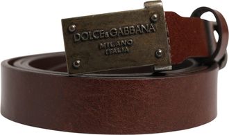 Dolce & Gabbana Brown Leather Logo Metal Buckle Men Mens Belt
