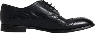 Dolce & Gabbana Dark Blue Leather Derby Wingtip Formal Mens Shoes