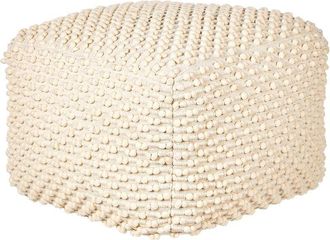 Beliani Beliani - Modern Woven Pouffe and Footstool Chunky Handwoven Ottoman Cotton and Polyester Light Beige 50 x 50 x 35 cm Kingri