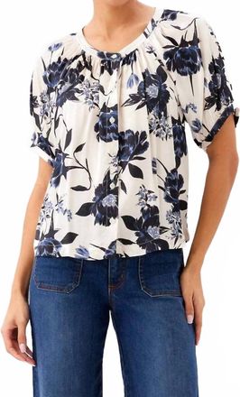 Karen Kane Satin Short Sleeve Peasant Top In Printed White