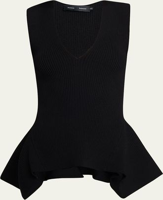 Proenza Schouler Eugenie Sculpted Rib-Knit Peplum Top