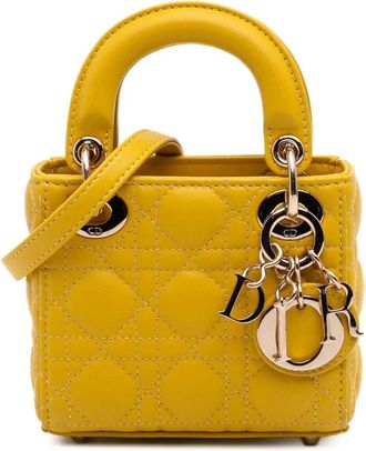 Dior 2022 Micro lamsleren Cannage Lady Dior tas - Geel