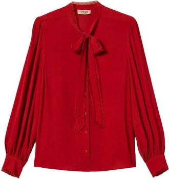 Twinset Overhemden, Dames, Rood, L, Cr&ecirc;pe de Chine Strik met Strikkraag