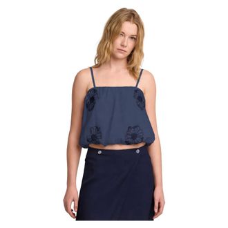 Kocca Sleeveless Tops, female, Blue, Size: XS Flowing Cropped Vest Top