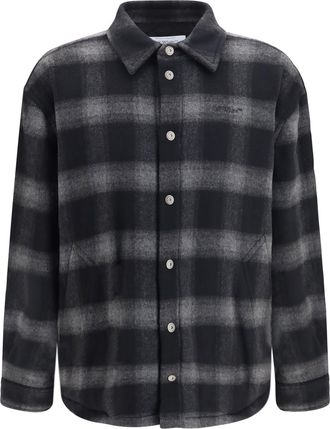 Off-white Mens Padded Flannel Jacket Black Wool Outer: (ovis Aries) Coat