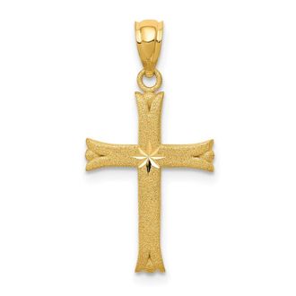 Diamond2Deal 14k Yellow Gold Satin Diamond-cut Cross Charm Pendant