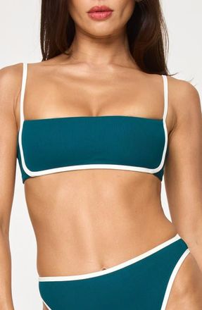 L*Space Hazel Ribbed Bikini Top in Deep Teal /Cream at Nordstrom, Size X-Large