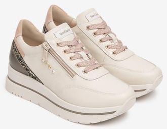Nero Giardini Platform Mixed Media Sneaker in Beige Multi at Nordstrom, Size 41
