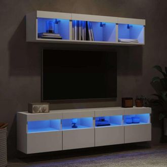 vidaXL Vidaxl - Muebles De Tv De Pared Con Led 5 Pzas Madera Ingenier&iacute;a Blanco