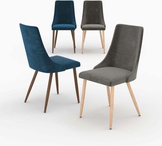 Rendez-Vous D&eacute;co Pack De 4 Sillas Vinni En Terciopelo Gris Y Azul