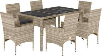 vidaXL Set De Comedor Jard&iacute;n 7 Piezas Y Cojines Rat&aacute;n Pe Y Vidrio Gris Vidaxl