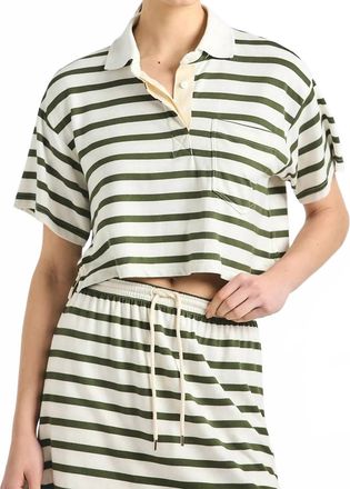Derek Lam Indira Striped Polo Shirt In White Fatigue