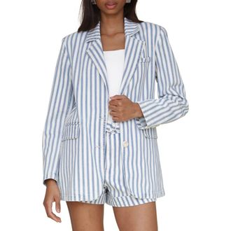 Avec Les Filles Stripe Oversize Blazer in Medium Blue W/White Stripe at Nordstrom Rack, Size Large
