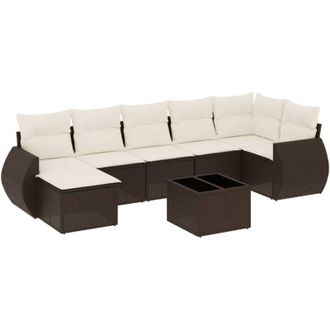 vidaXL Set Sof&aacute;s De Jard&iacute;n 8 Piezas Y Cojines Rat&aacute;n Sint&eacute;tico Marr&oacute;n Vidaxl