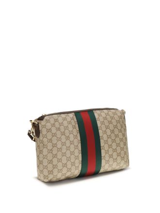 Gucci Mens Medium Gg Shoulder Bag With Web Stripe Vint.san-Dk Br-Vrv-D Cotton; Linen; Polyurethane Vint.san/dk Br/vrv/d